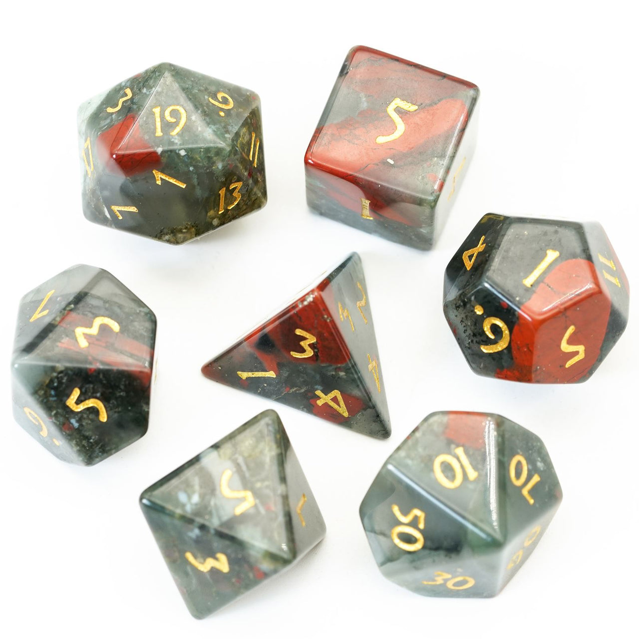 Grey Bloodstone Gemstone - 7pcs RPG Dice Set