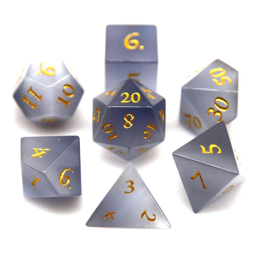 Grey Cat Eye Gemstone - 7pcs RPG Dice Set