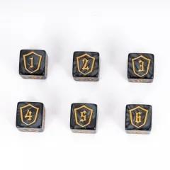 6pcs D6 16mm Dice Acrylic Gold Font Shield Black