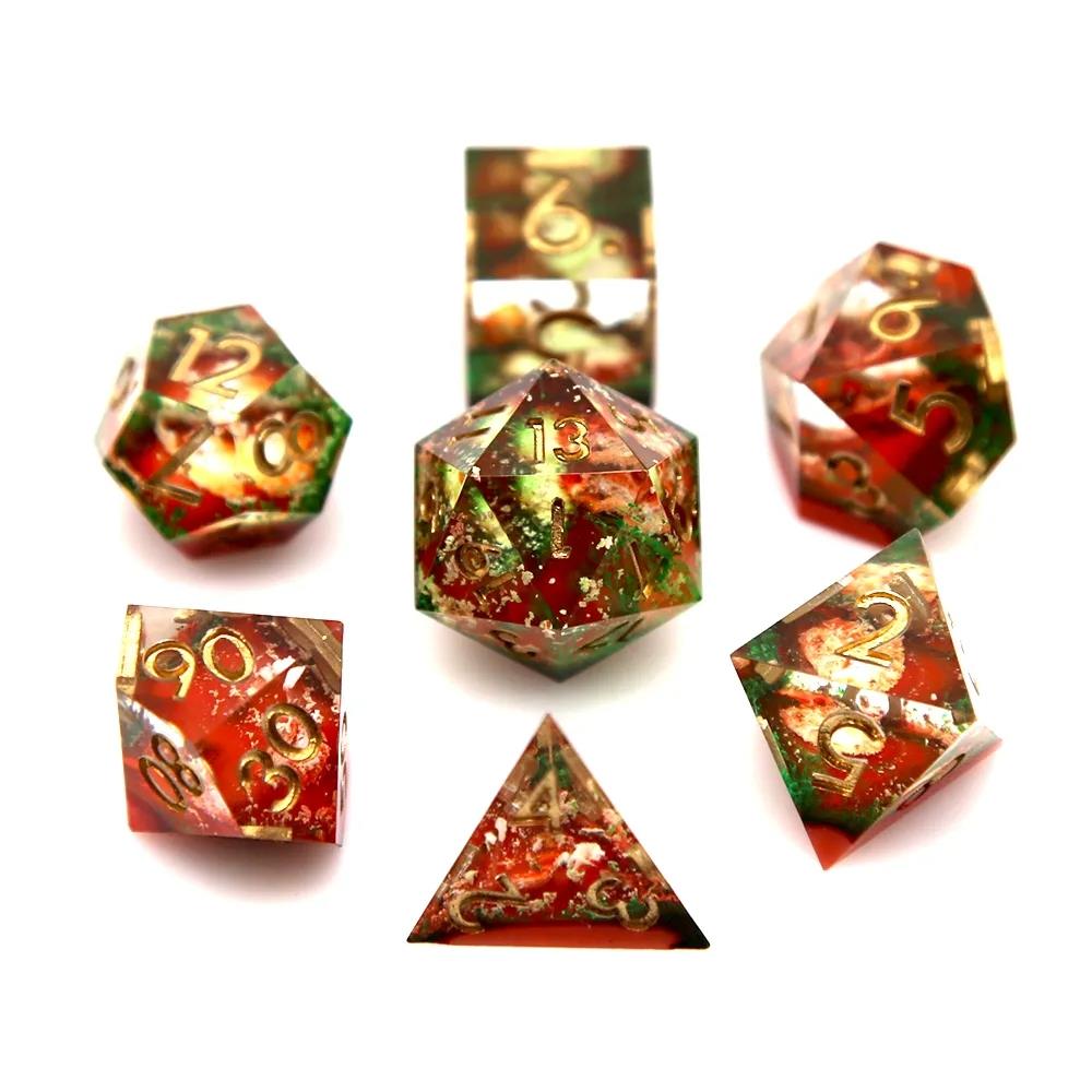 Layered Orange & Red Sharp Resin - 7pcs RPG Dice Set