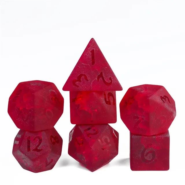 Cracked & Frosted Red Glass - 7pcs RPG Dice Set