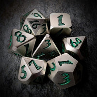 Thumbnail for Green Font in Silver Metal - 7pcs RPG Dice Set