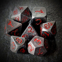 Thumbnail for Silver Metal with Red Dragon Font - 7pcs RPG Dice Set