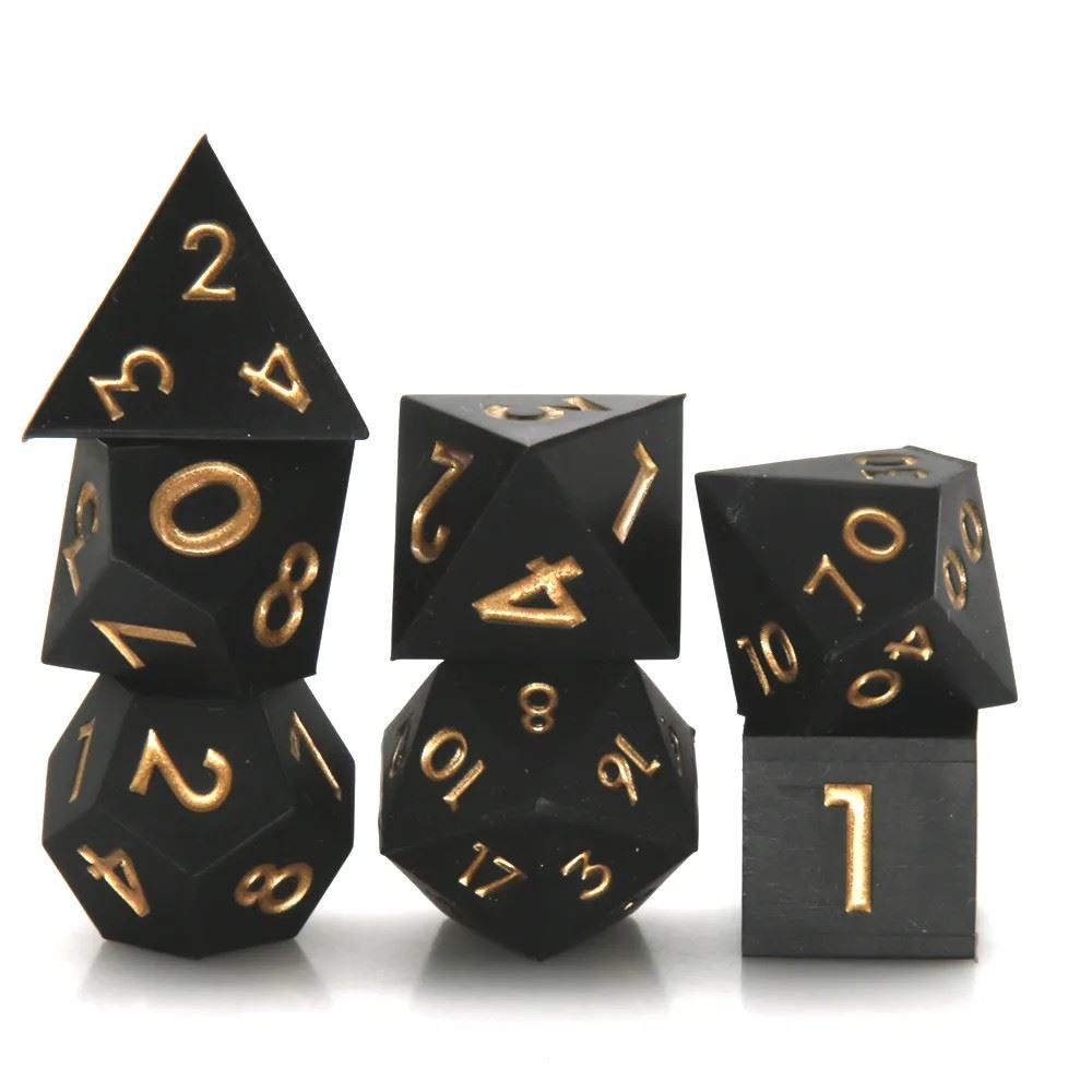 Gold on Solid Black Silicone - 7pcs RPG Full Dice Set