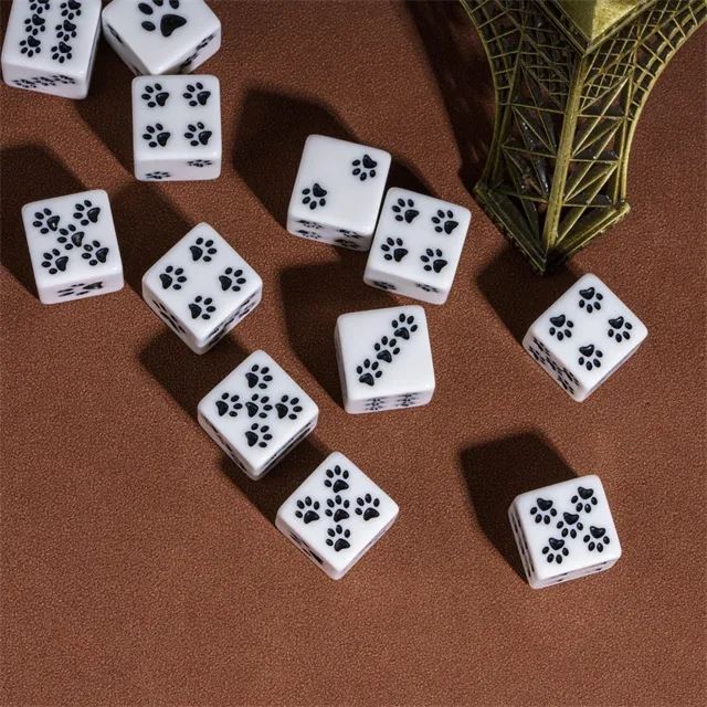 Paw on White Resin - 6pcs D6 RPG Dice Set