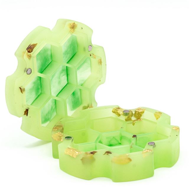 Frosted Gold & Green Resin with 7 Slots - Dice Storage