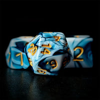 Thumbnail for Blend of White & Blue Acrylic - 7pcs RPG Full Dice Set Close