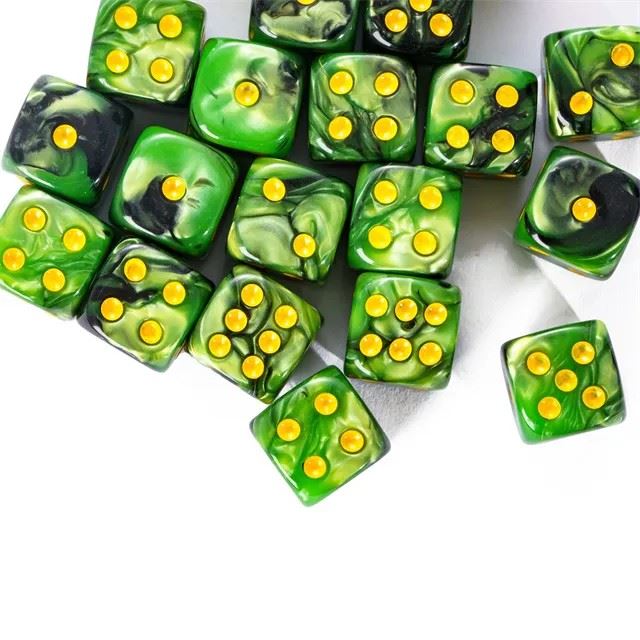 12mm Black & Green Acrylic - 10pcs D6 RPG Dice Set