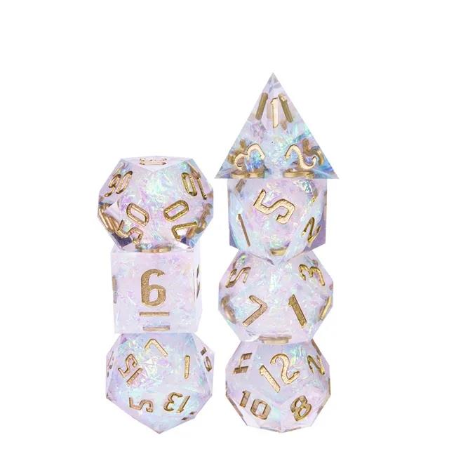 Candy in Clear & White Sharp Resin - 7pcs RPG Dice Set