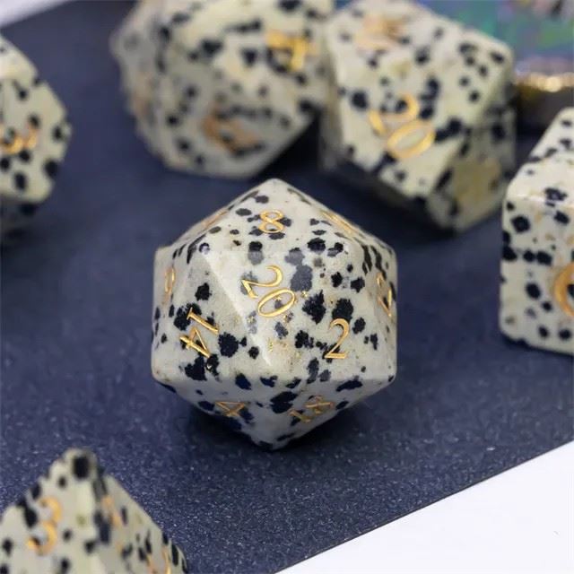 White Dalmatian Jasper Gemstone - 7pcs RPG Dice Set