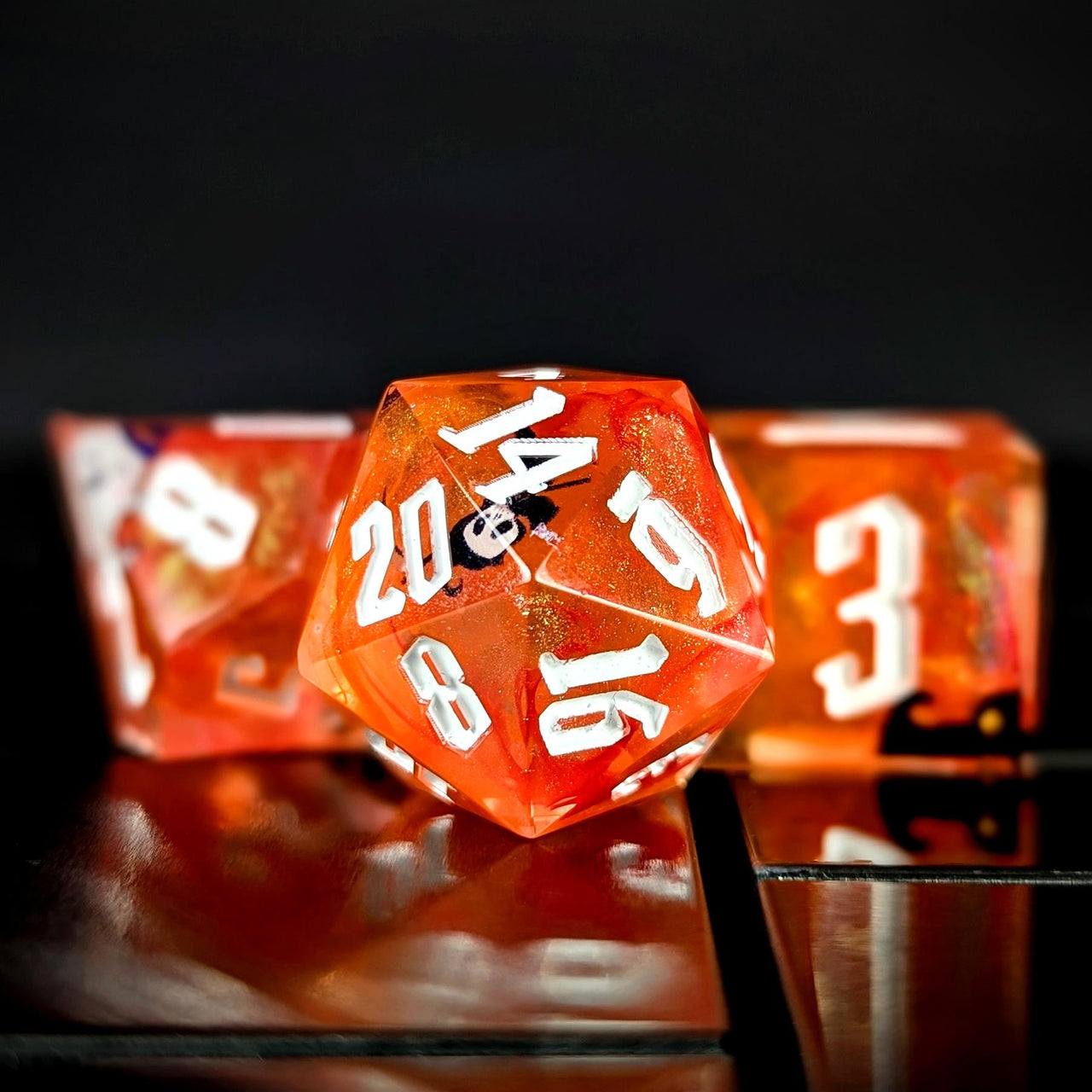 Halloween Ghosts in Orange Filled Sharp Resin - 7pcs RPG Dice Set