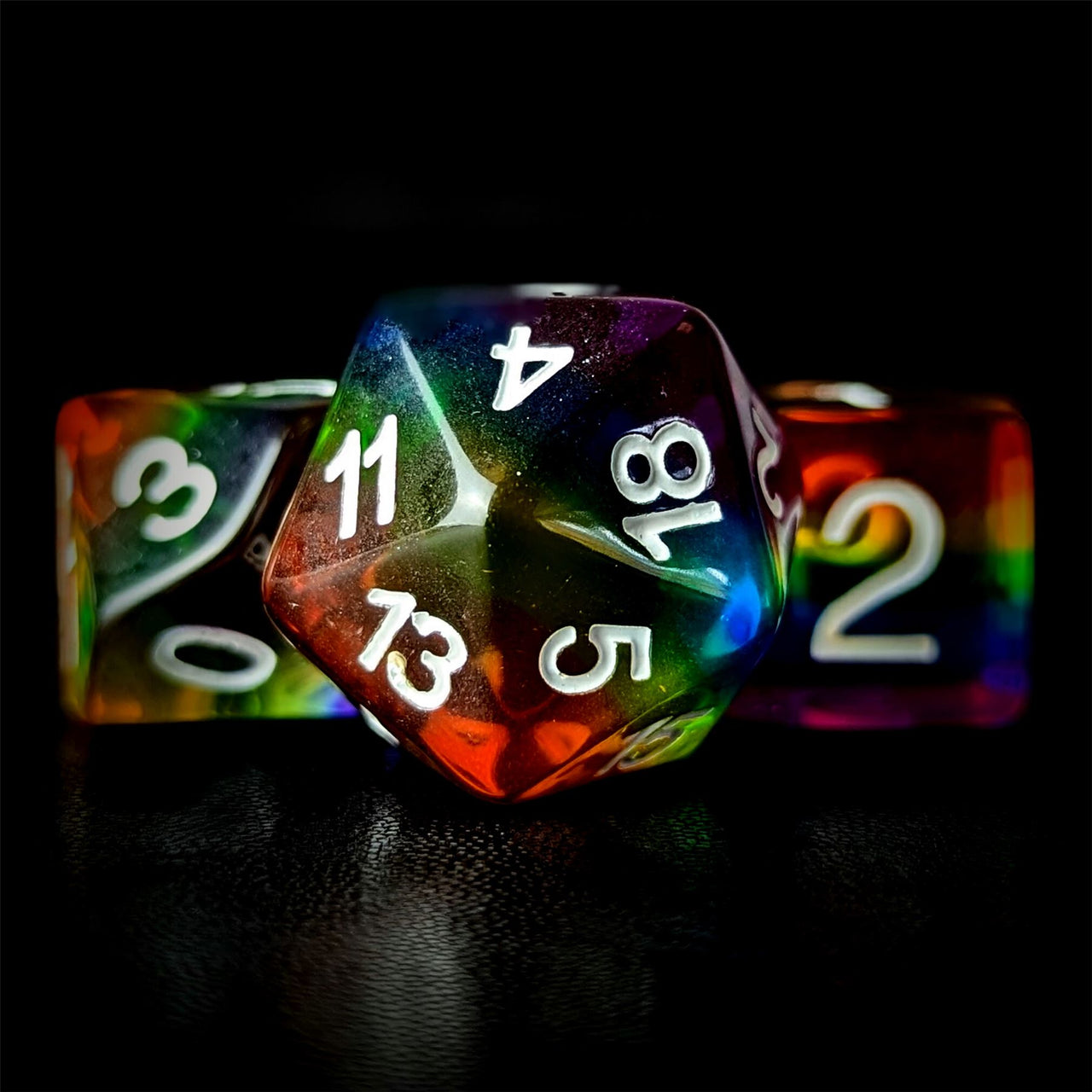 Layered Rainbow in Clear Resin - 7pcs RPG Full Dice Set