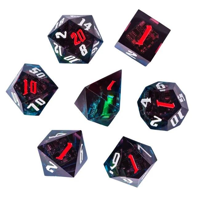 Multicoloured Sharp LED - 7pcs RPG Dice Set