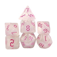 Thumbnail for Glitter in White Acrylic with Pink Font - 7pcs RPG Full Dice Set White Stack