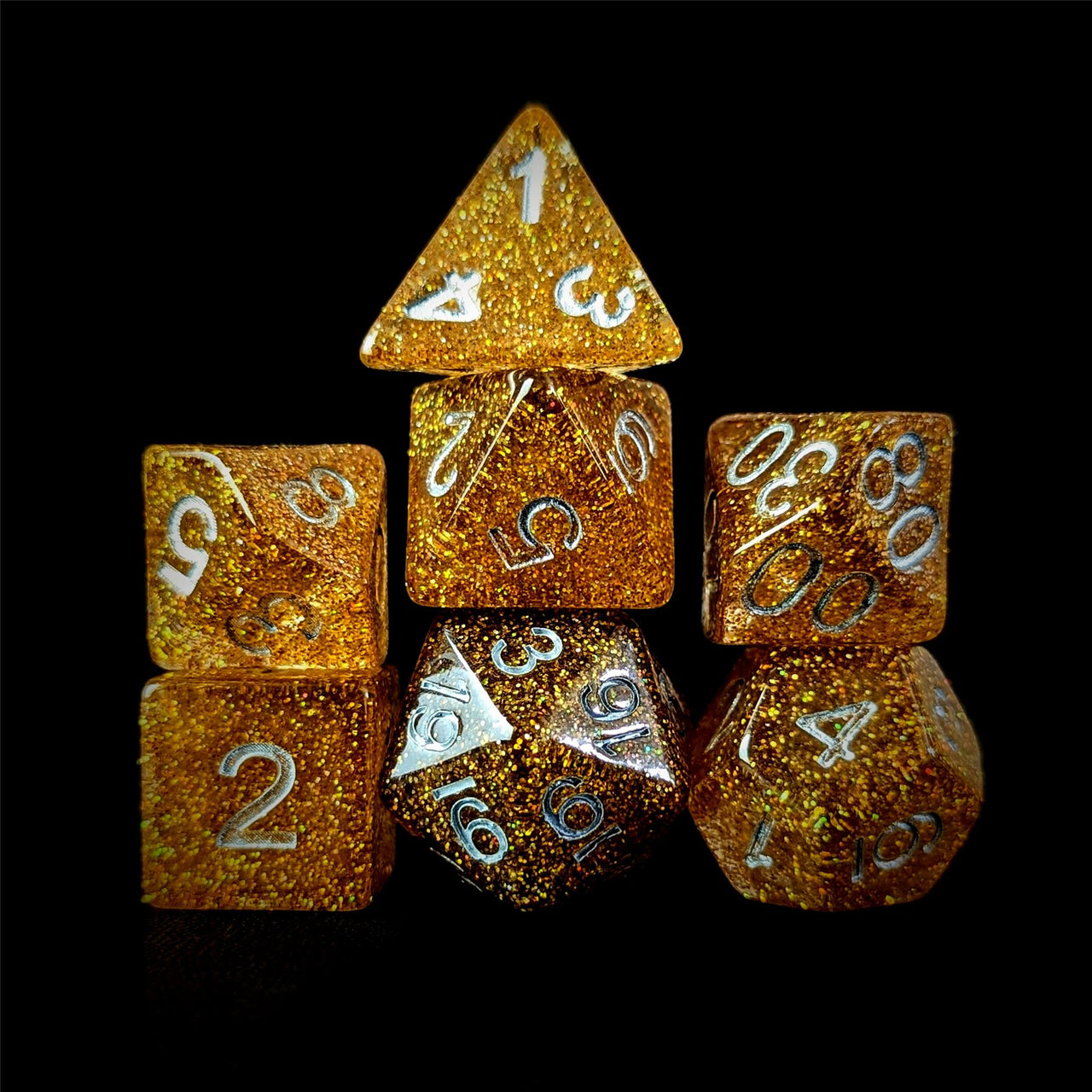 Gold Glitter in Resin - 7pcs RPG Full Dice Set