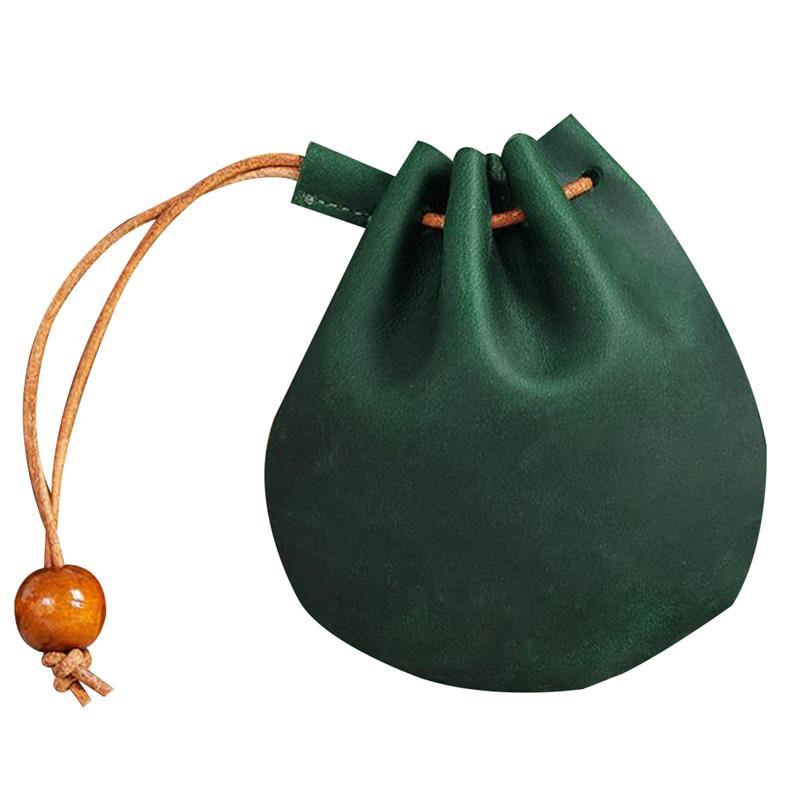 Green Leather Pouch with Belt - Storage Bag