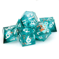 Thumbnail for Blue Swirl in Teal with Gold Foil Sharp Resin - 7pcs RPG Dice Set