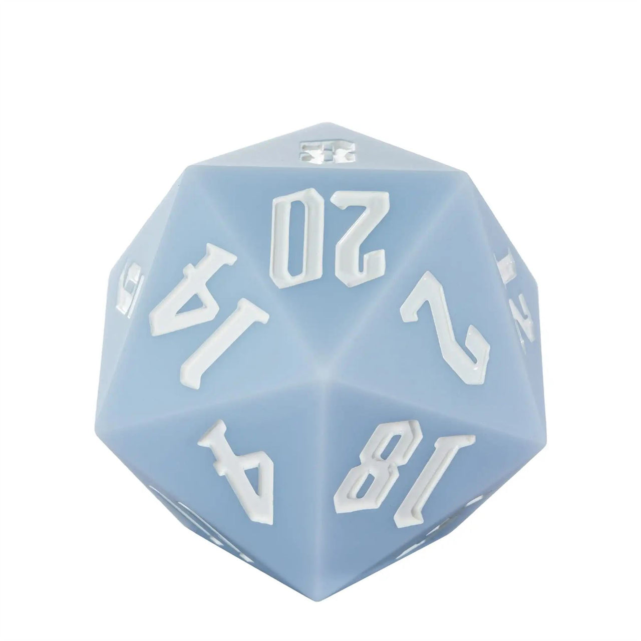 D20 55mm Dice Silicone Solid White Font Pale Blue