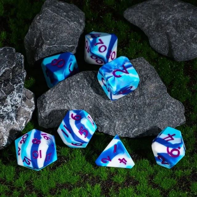 Blue & White Layered Silicone - 7pcs RPG Full Dice Set