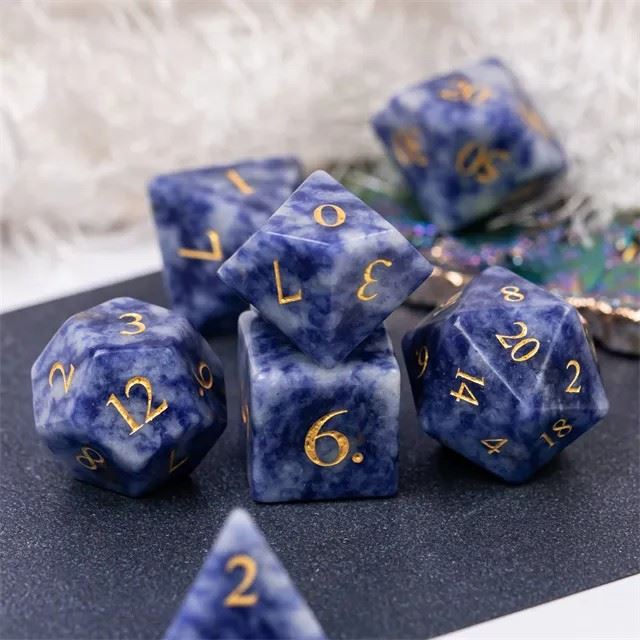 Blue Dalamatian Jasper Gemstone - 7pcs RPG Dice Set