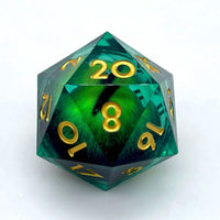 Thumbnail for Green Lizard Eye in Green & Clear Liquid Sharp Resin - D20 RPG Dice