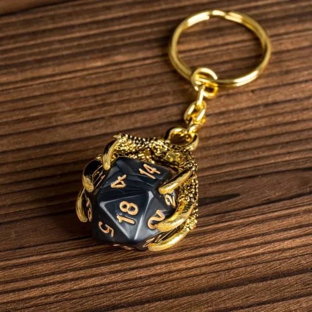 Black & White Acrylic in  Gold Metal Claw - D20 Keyring