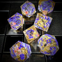 Thumbnail for 7pcs Dice Sharp Filled Gold Ring Flowers Purple Font Purple Clear