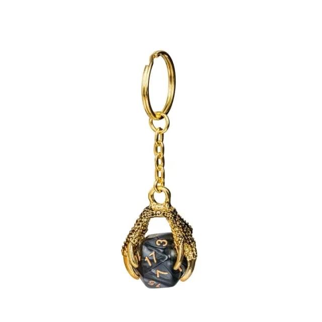 Black & White Acrylic in  Gold Metal Claw - D20 Keyring