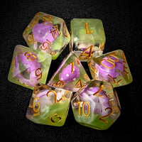 Thumbnail for Purple Mashroom in Clear & Green Resin - 7pcs RPG Full Dice Set