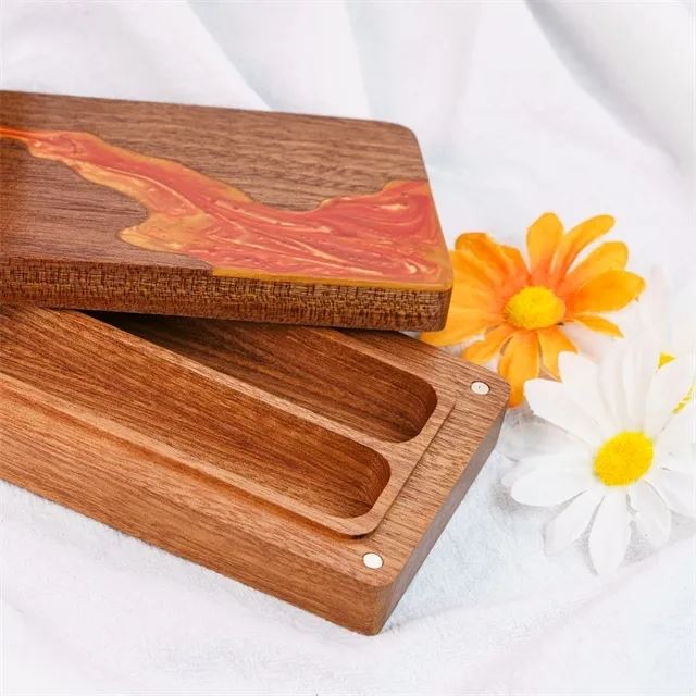 Orange & White Resin on Sapele Wood - Magnetic Dice Storage