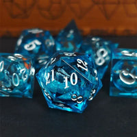 Thumbnail for Fish Ball in Clear & Blue Filled Sharp Resin - 7pcs RPG Dice Set