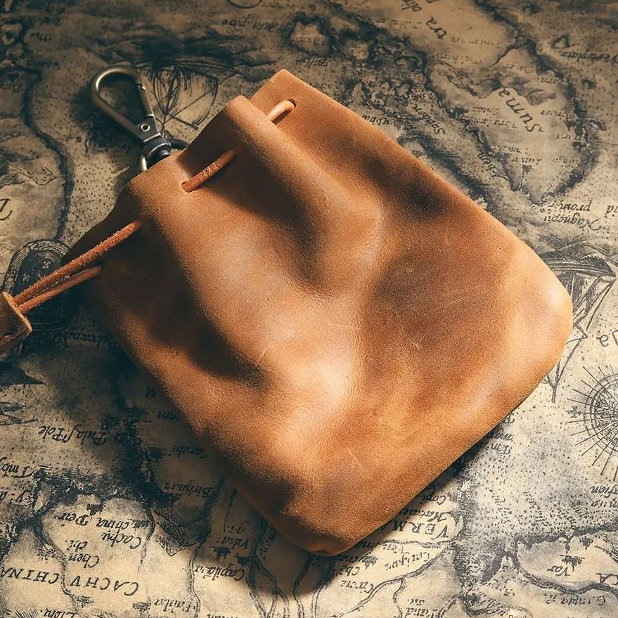 Tan Leather Pouch with Belt Clip - Storage Bag