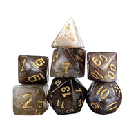 Thumbnail for Glitter in White & Brown Acrylic - 7pcs RPG Full Dice Set White Stack