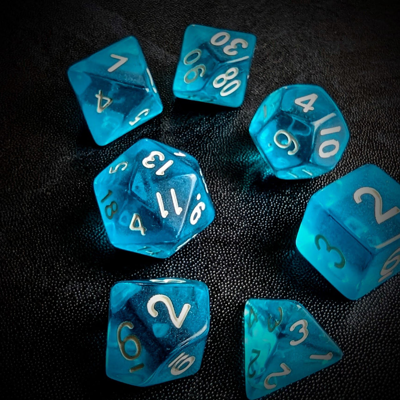 Clear Blue Acrylic - 7pcs RPG Full Dice Set