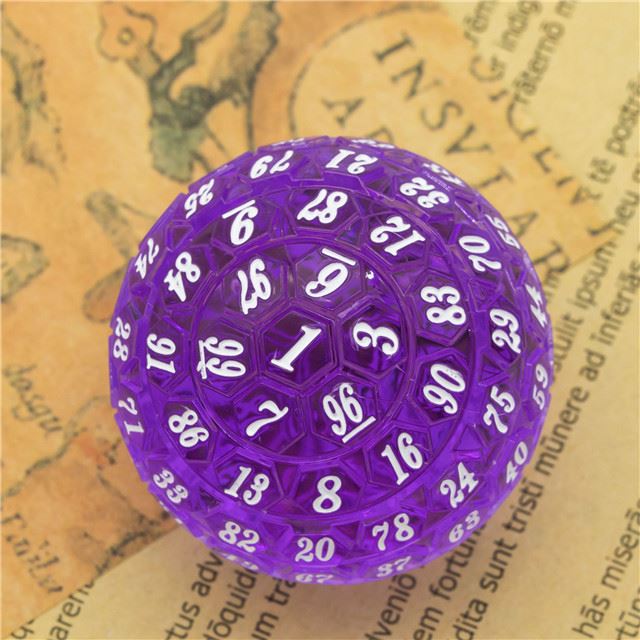 Purple & Clear Raised Face Acrylic - D100 RPG Dice