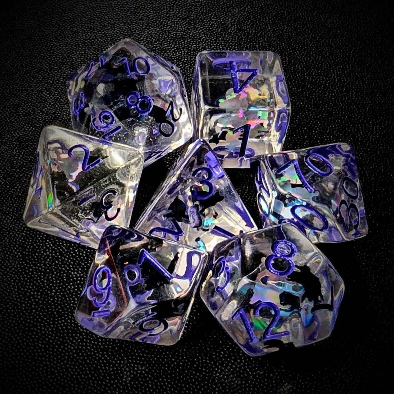 Cats in Clear Resin - 7pcs RPG Full Dice Set