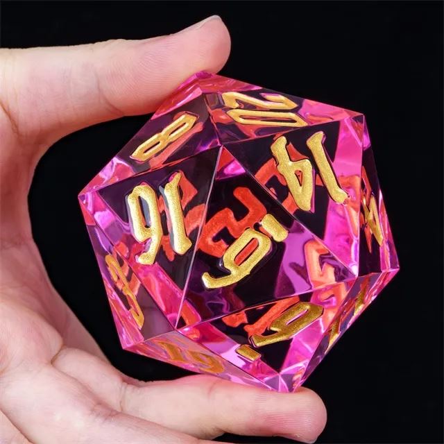 Clear & Pink Sharp Acrylic - D20 RPG Dice