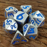 Thumbnail for Blue Font in Silver Metal - 7pcs RPG Dice Set