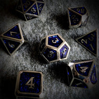 Thumbnail for Glitter Blue Enamel in Silver Metal - 7pcs RPG Dice Set