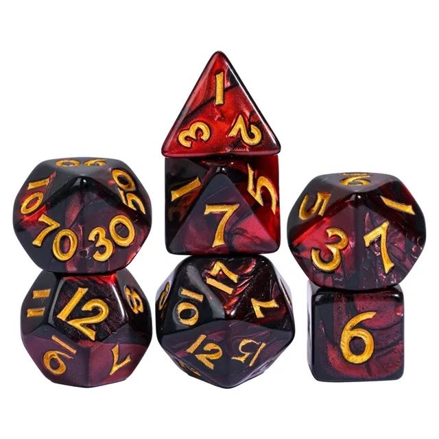 Blend of Black & Red Acrylic - 7pcs RPG Mini Dice Set