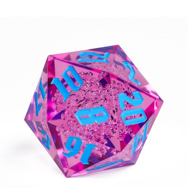 Bubbles in Clear & Magenta Sharp Acrylic - D20 RPG Dice