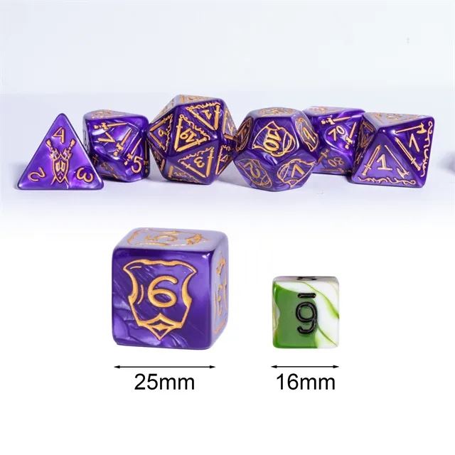 Weapons on Silk Purple Acrylic - 7pcs RPG Oversized Dice Set