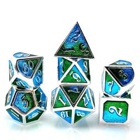 Thumbnail for 7pcs Dice Metal Enamel Silver Blue Green