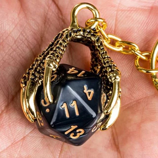 Black & White Acrylic in  Gold Metal Claw - D20 Keyring