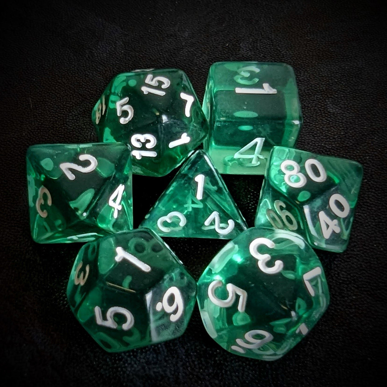 Clear Green Acrylic - 7pcs RPG Full Dice Set Top