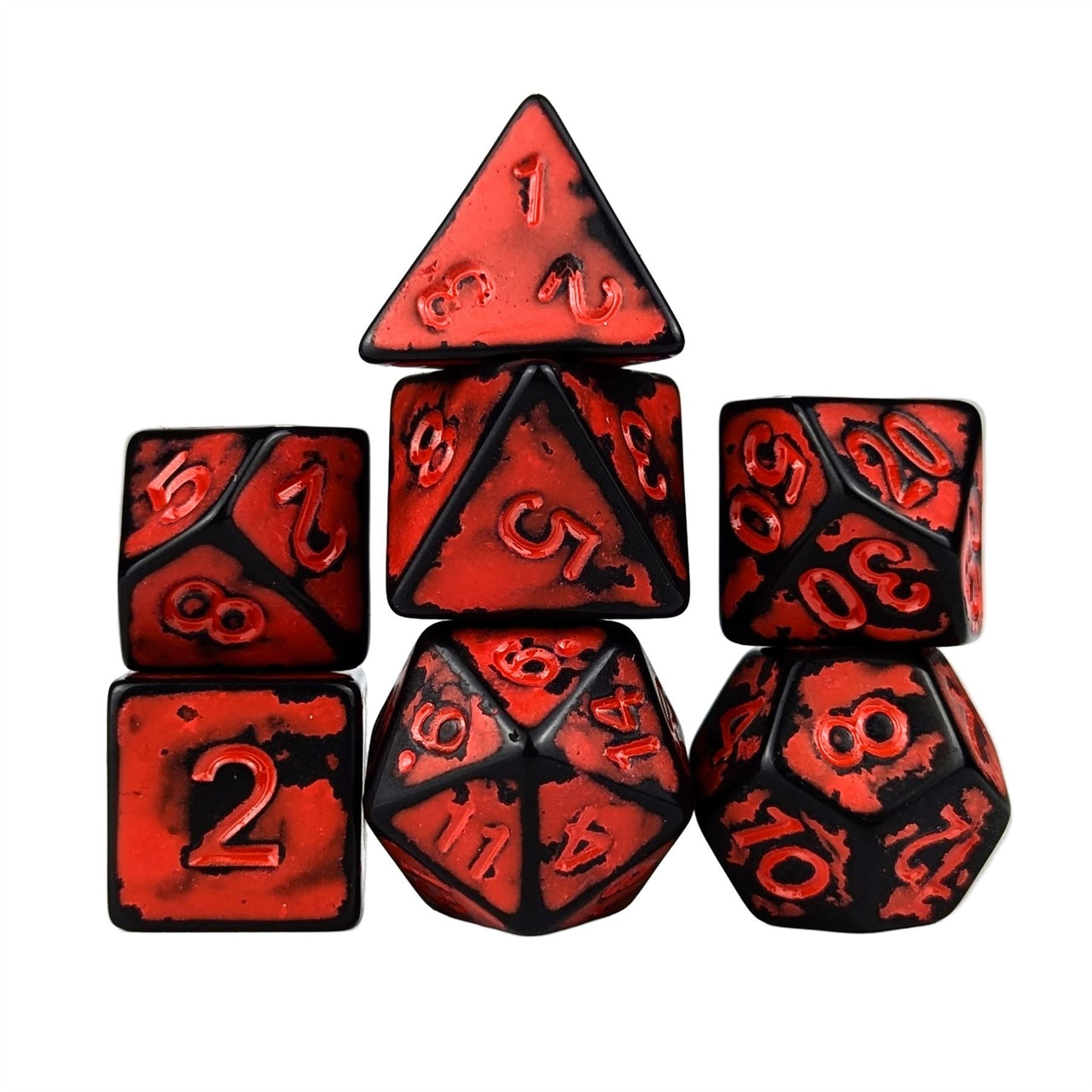 Washed Red on Black Acrylic - 7pcs RPG Full Dice Set White Stack