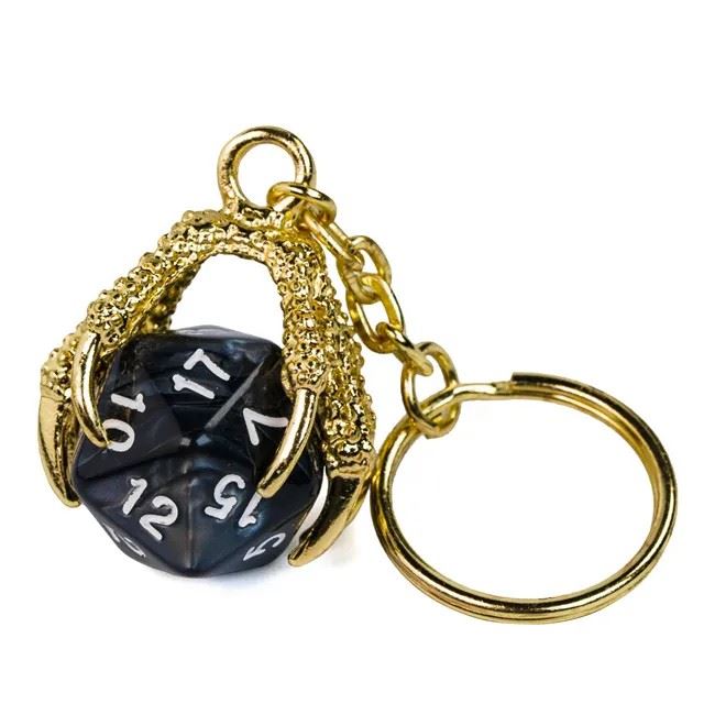 Black & White Acrylic in  Gold Metal Claw - D20 Keyring