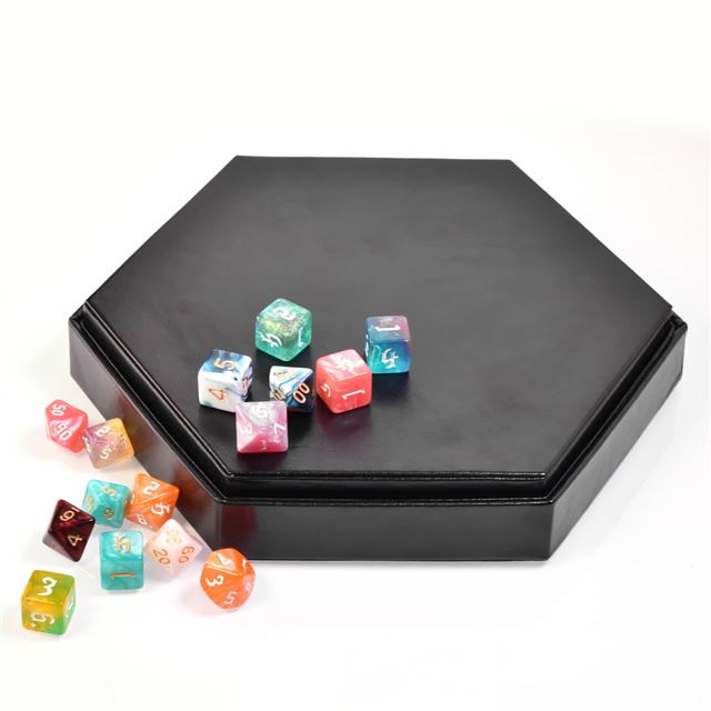 Camel Velvet & Black PU Leather - Hexagon Lid Dice Tray