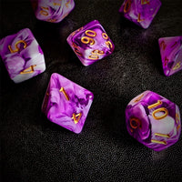 Thumbnail for Blend of Purple & White Acrylic - 7pcs RPG Full Dice Set Scatter