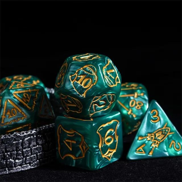 Weapons on Silk Green Acrylic - 7pcs RPG Oversized Dice Set